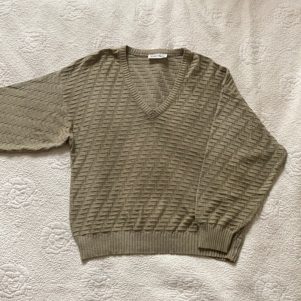 Beige V Neck Grandpa Sweater